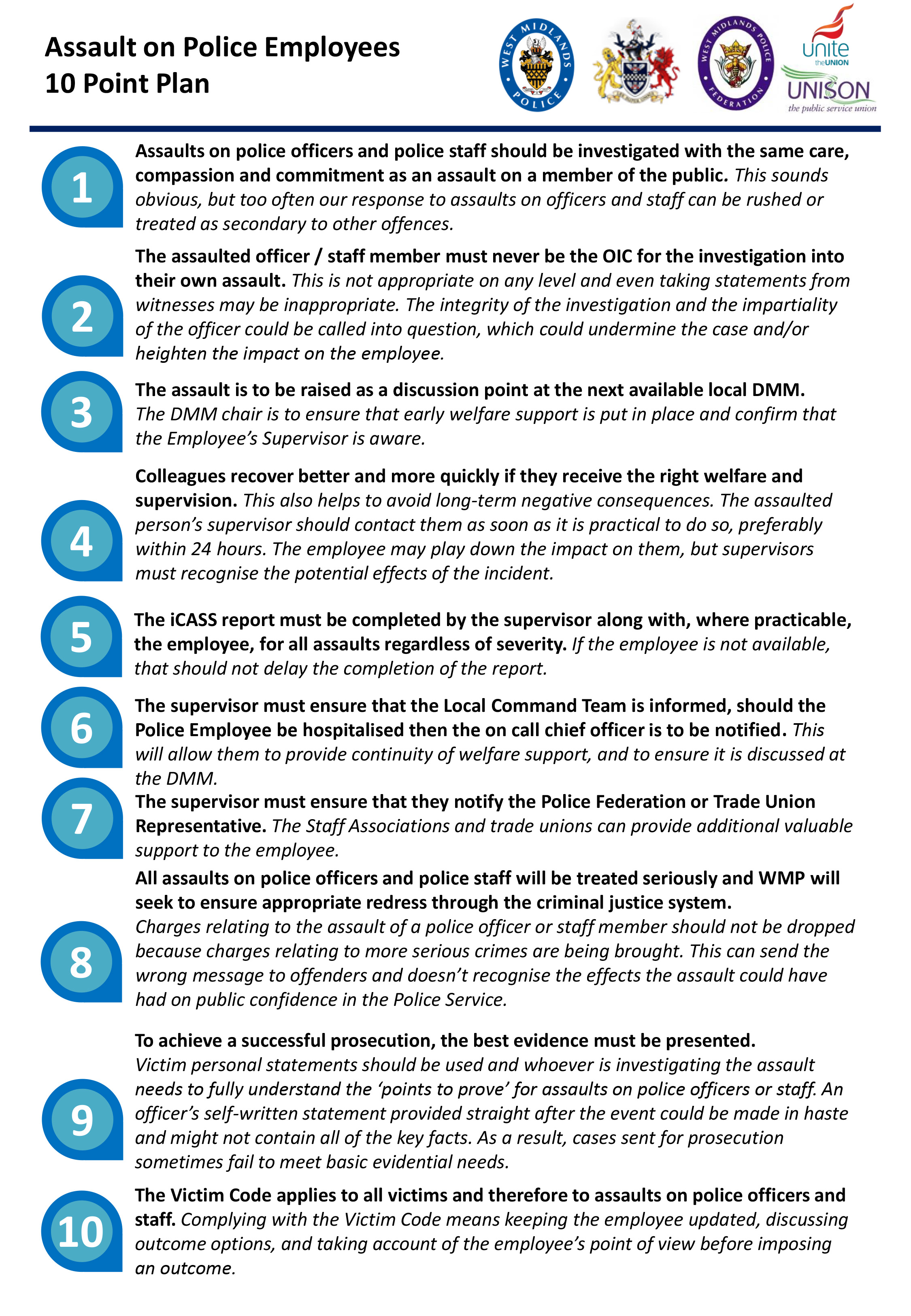 Assault On Police Employees 10 Point Plan
