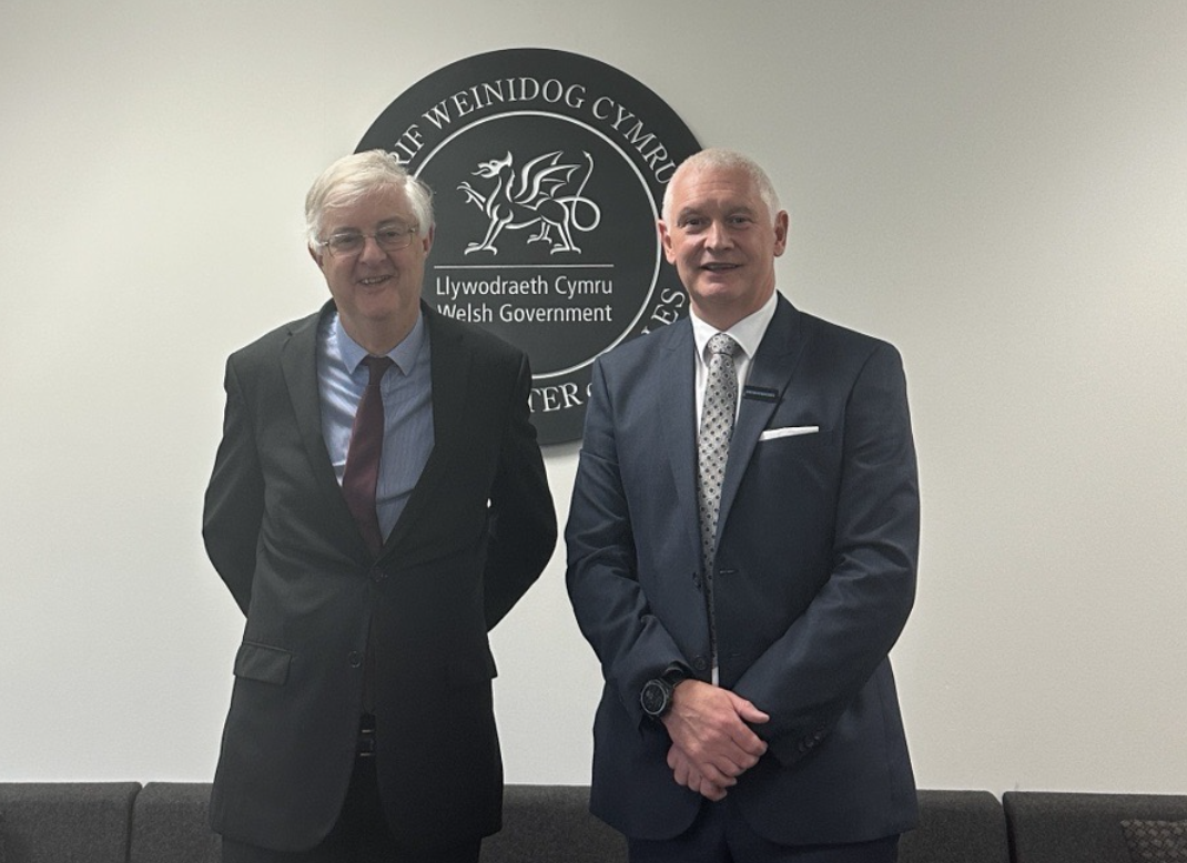 Wales' First Minister Mark Drakeford and Bryn Hughes MBE.