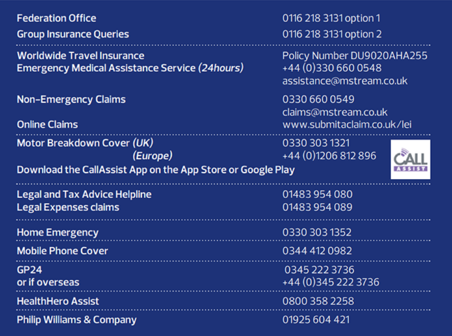 Group Insurance - Useful Contact Numbers