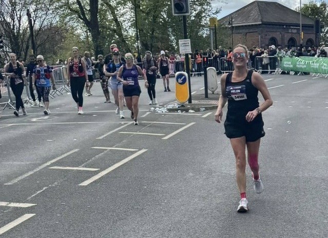 Helen running the marathon.